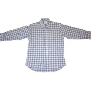 Billy Reid Gingham Button Shirt S Blue White Standard Fit Minimalist Casual